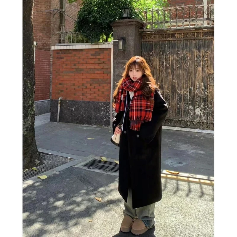 2024冬季新款韩版大衣直筒加棉宽松加厚羊毛呢外套1