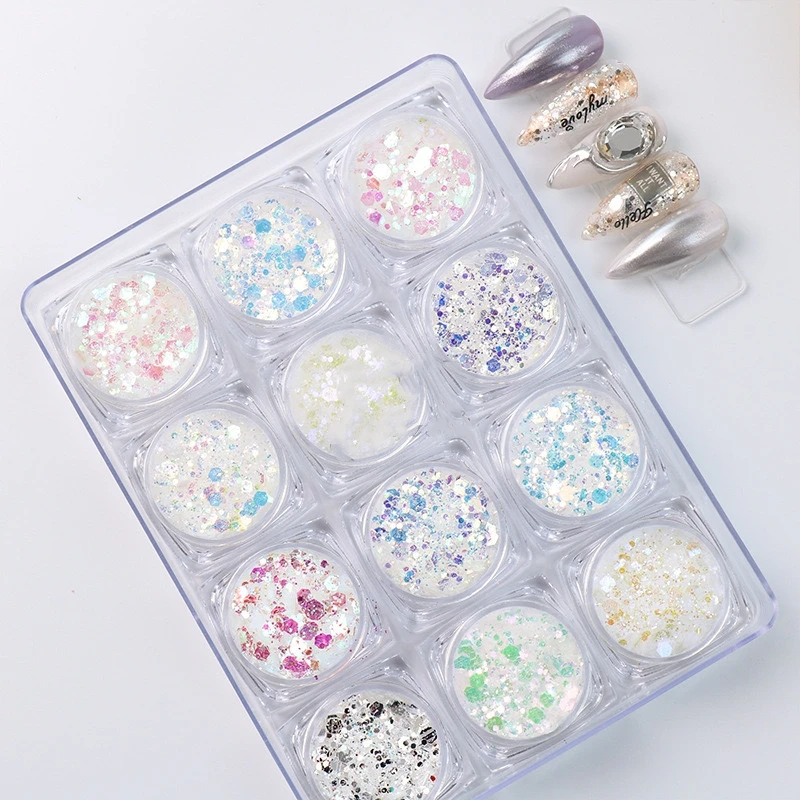 美甲·精灵亮片日系美甲饰品12色六边形混合亮片玲珑亮片超闪ins