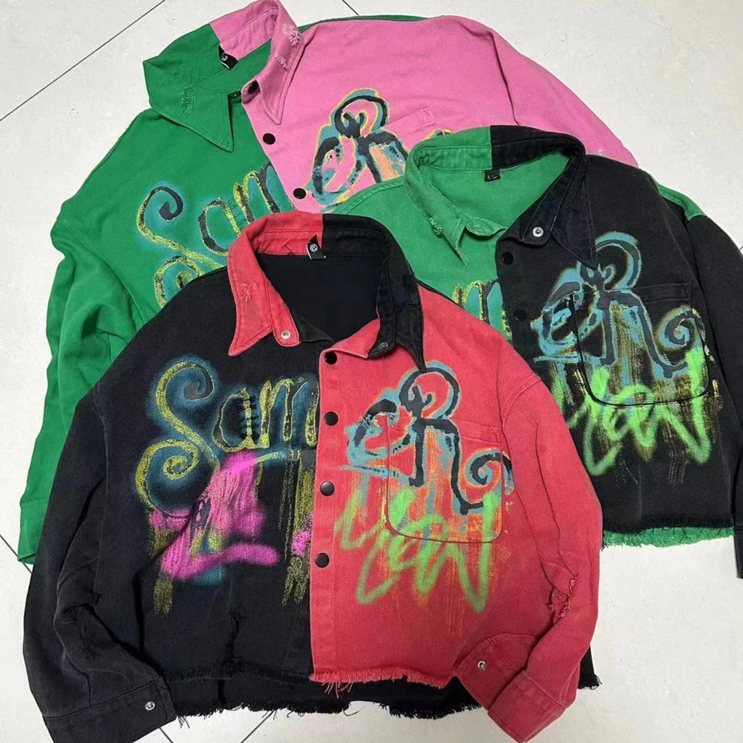 个性立领98223拼色牛仔外套