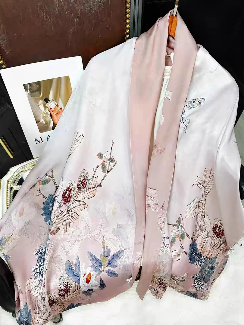 16高级珍珠段丝香云优柔纱精品丝巾提花丽锦缎剪花长巾披风