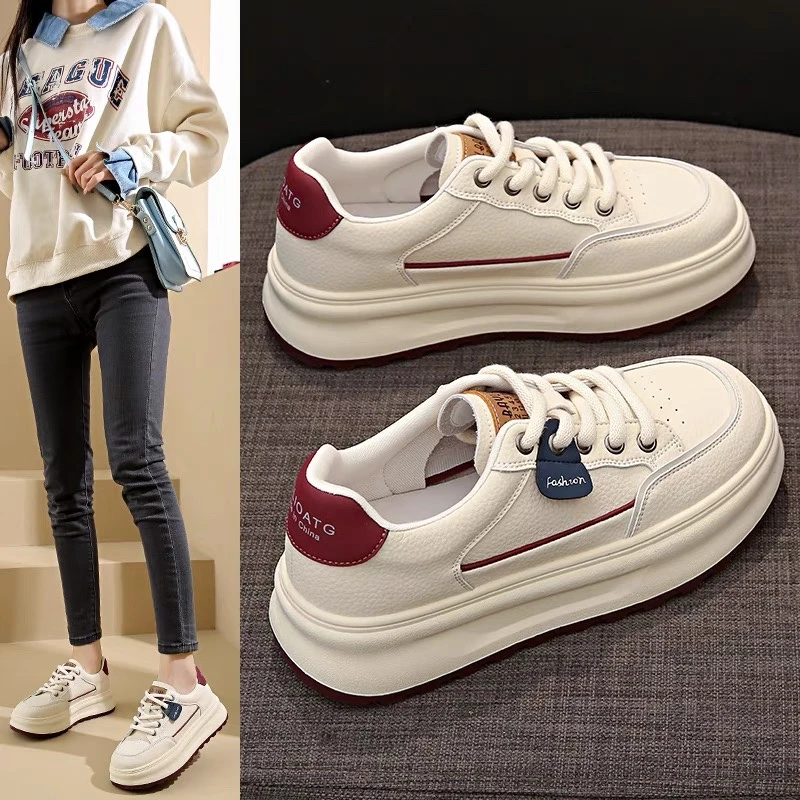 印妍厚底小白鞋女款2024秋季新款板鞋女休闲百搭增高鞋P8010