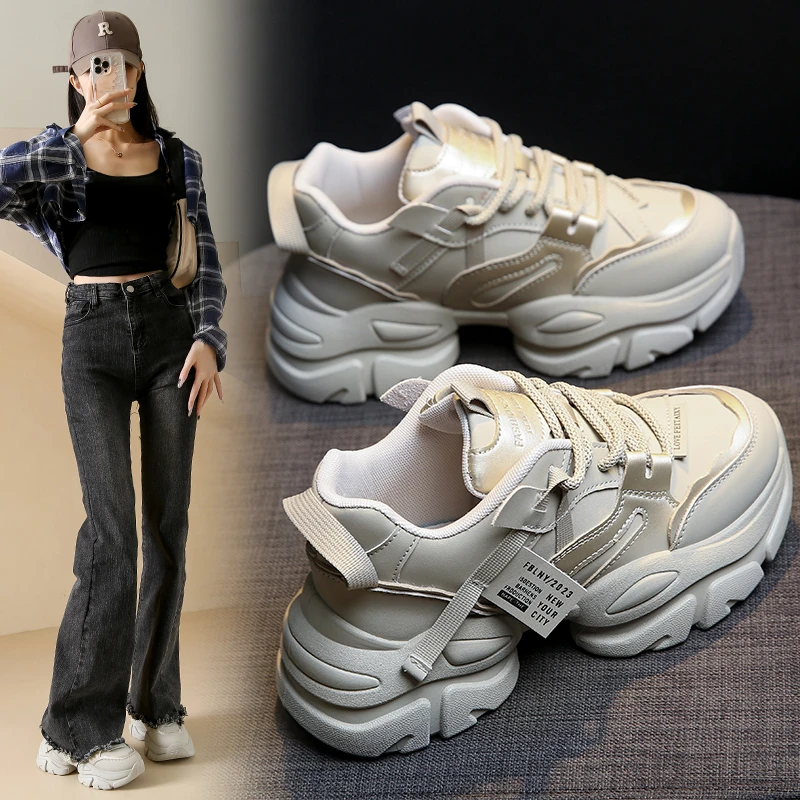 高级感老爹鞋女时尚休闲鞋2024年春季新款百搭厚底舒适低帮系带
