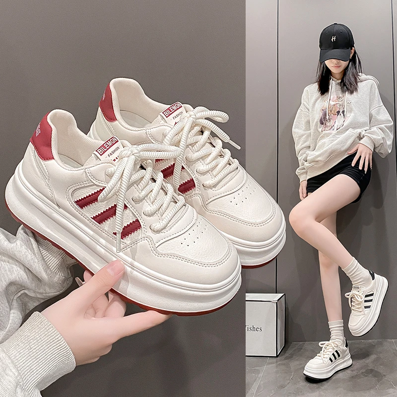 印妍高级感厚底小白鞋女2024新款秋季运动休闲鞋女增高百搭Z8066