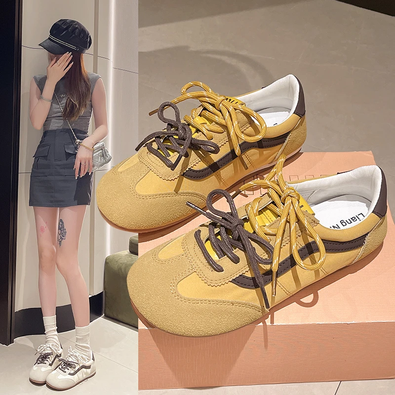 德训鞋女鞋2024新款夏季透气时尚鞋平底运动休闲板鞋7707