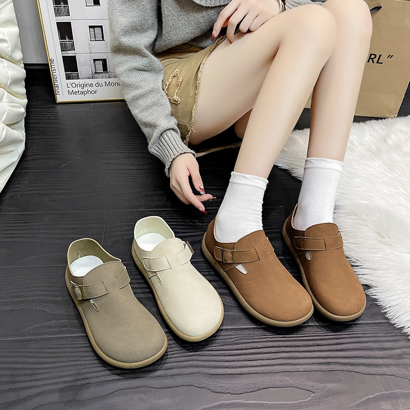 印妍复古厚底勃肯鞋女2024新款一脚蹬全包软底博肯鞋女P6915
