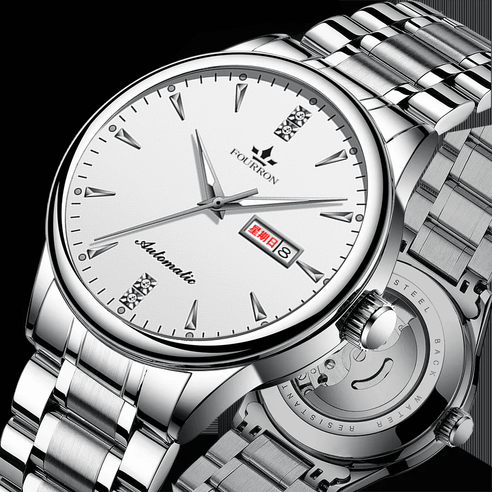 双日历强夜光包边钢带蝴蝶扣透底镂空男款高档时尚多功能腕表1