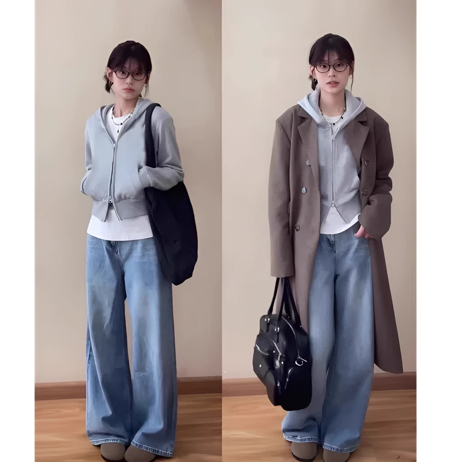 灰色卫衣外套女秋冬美式短款穿搭加绒厚韩系连帽深秋上衣收腰开衫