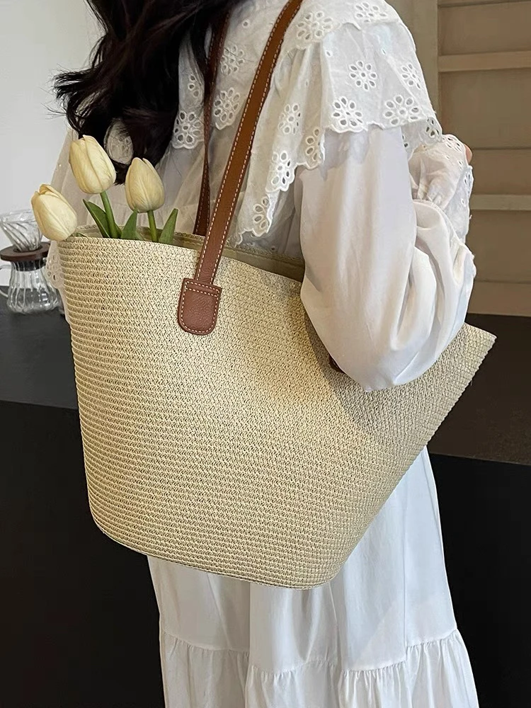 栀子花园纯手工草编包夏季米色单肩休闲通勤网红时尚百搭小清新