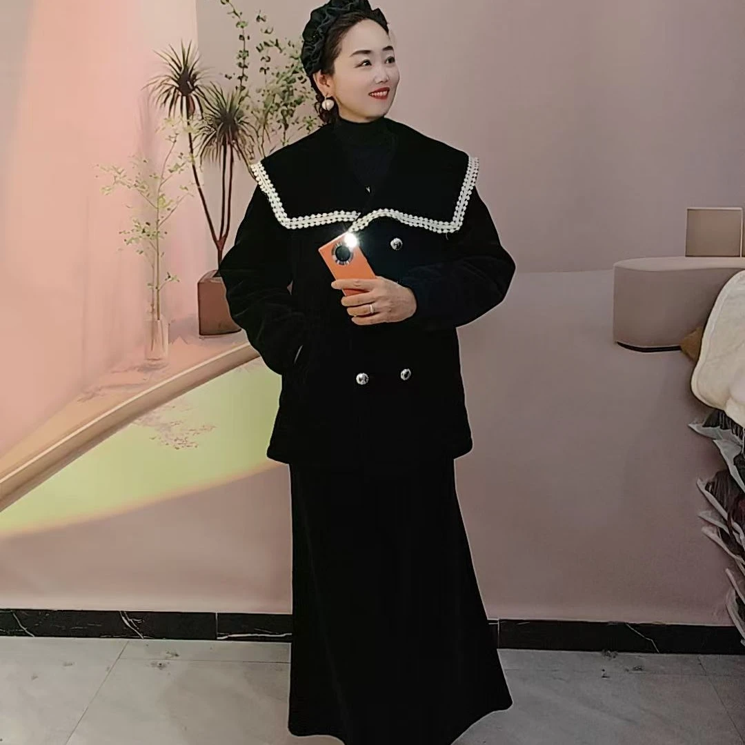 2024女士娃娃领 加绒加厚雪尼尔时尚大气网红款  单件上衣