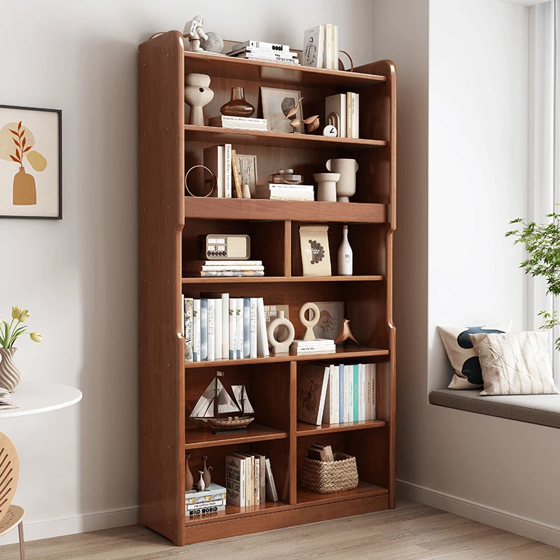 实木书架现代简约家用大容量简易置物架落地客厅组合收纳柜储物柜