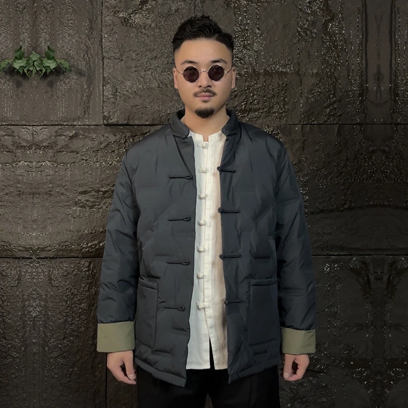 秋冬男士休闲羽绒服新中式复古唐装羽绒袄青年潮流防水羽绒服外套
