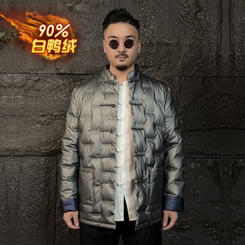 冬季男士唐装羽绒服休闲复古盘扣青年中式国风男装保暖轻薄羽绒服