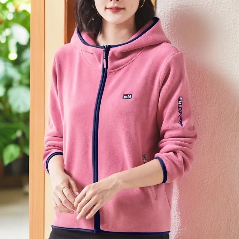 2108#新款奥利绒连帽保暖秋冬休闲上衣外套女款冬季百搭厚外套