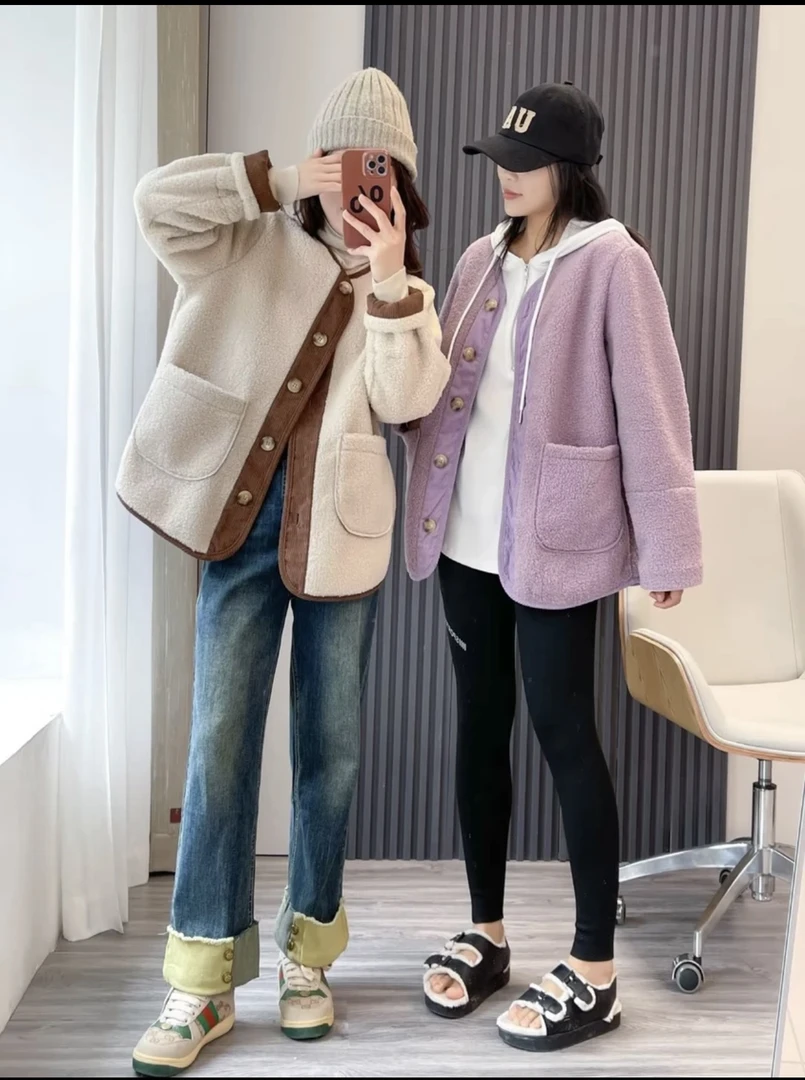 春季大码女装羊羔羔洋气保暖学生ins百搭