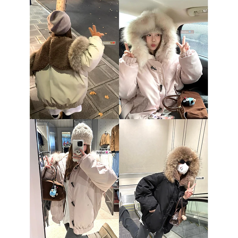 HEYGIRL黑哥 天使之翼 90白鸭绒派克羽绒服女冬牛角扣大毛领外套