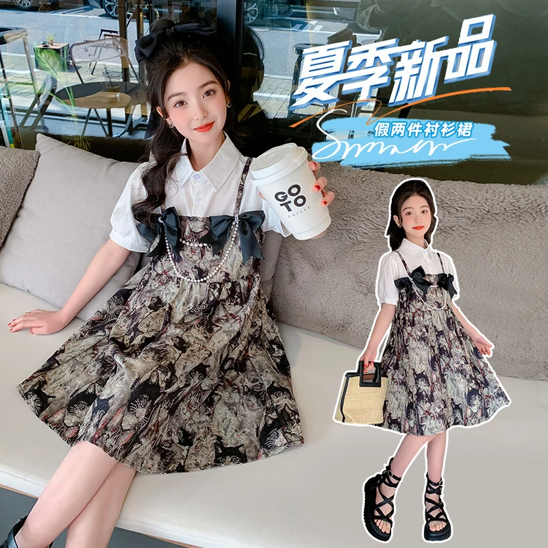 353款猫咪假两件衬衫裙
