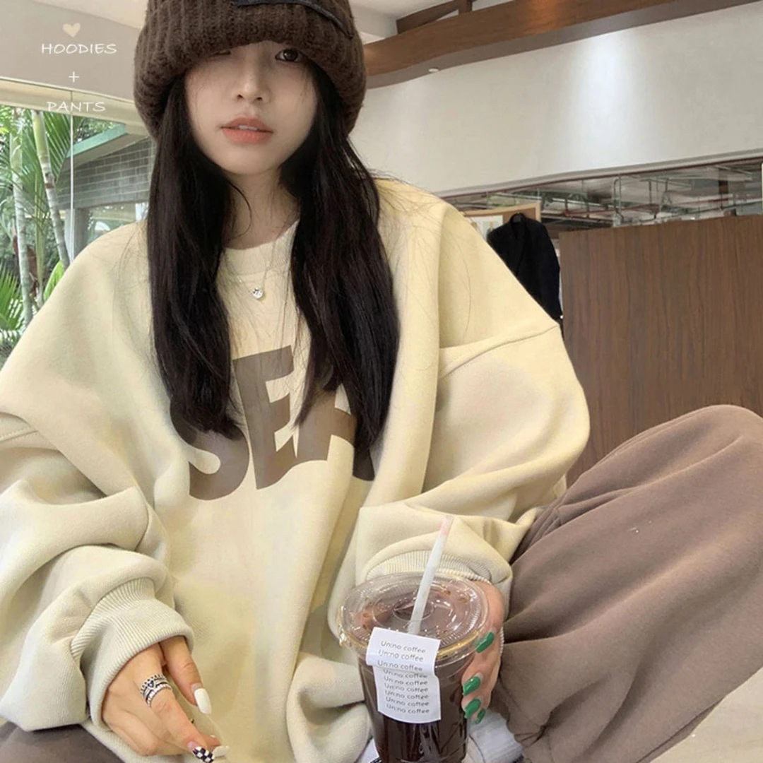 大码女装胖mm新款遮肚子显瘦上衣宽松慵懒设计感小众加绒加厚卫衣