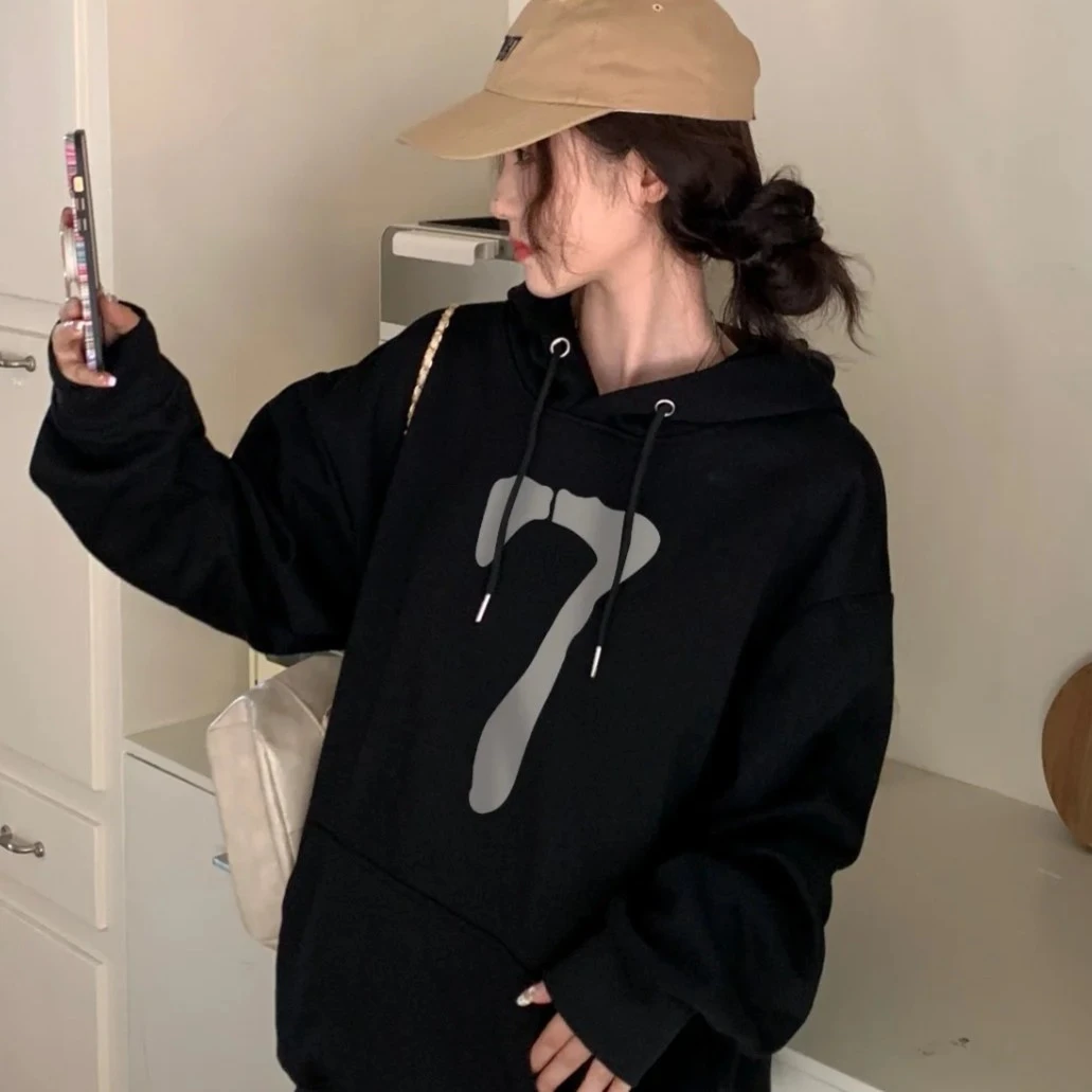 大码女装胖mm新款遮肚子显瘦外套欧美系潮牌炸街黑色加绒加厚卫衣