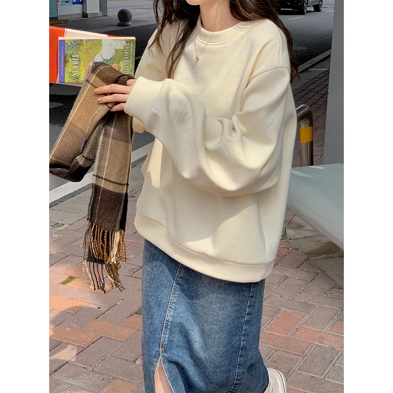 大码女装胖mm新款遮肚显瘦上衣2024加绒加厚美式潮牌纯色辣妹卫衣