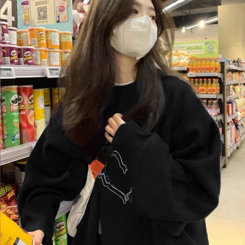 大码女装胖mm新款遮肚子显瘦上衣美式宽松复古艺术风加绒加厚卫衣