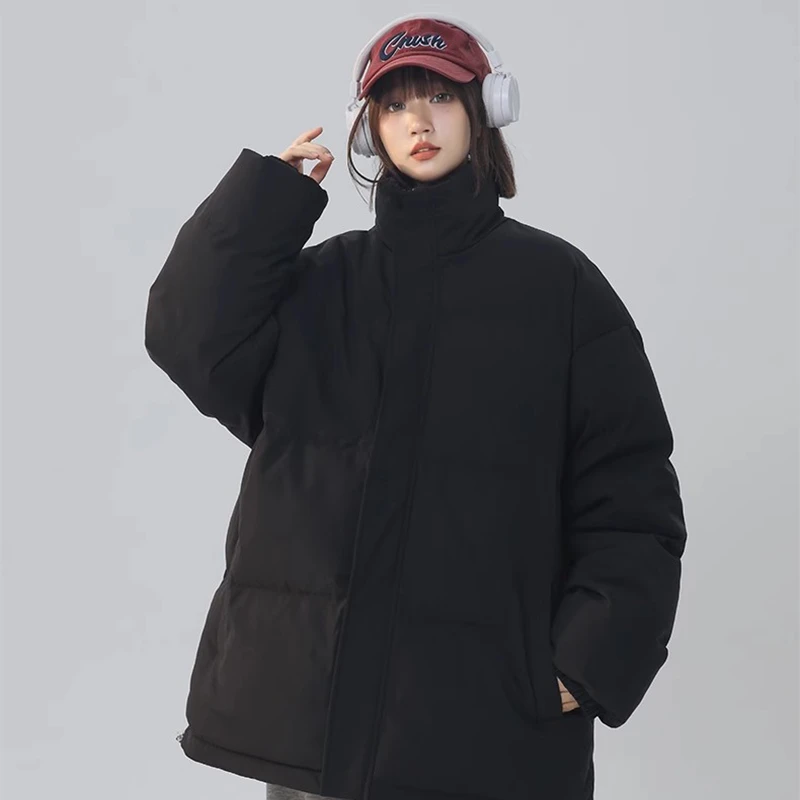 韩版情侣面包服冬季加厚保暖羽绒棉服宽松立领纯色百搭少女面包服