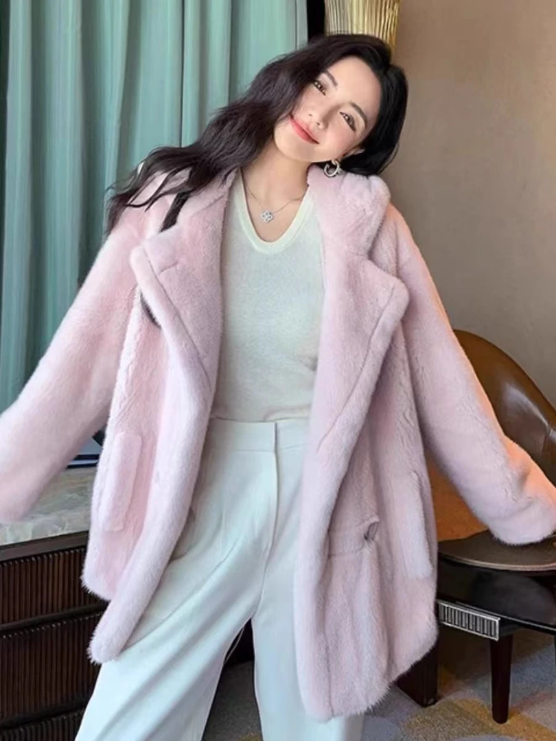 经典泰迪 2025新款貂皮大衣女连帽整貂水貂皮草外套