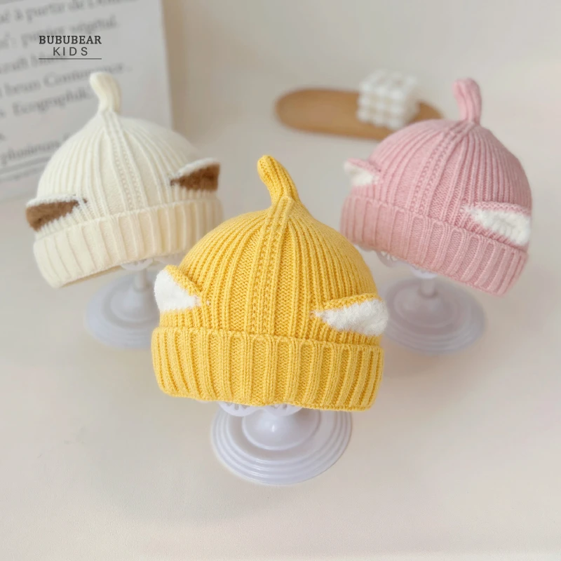 婴儿帽子秋冬韩版针织帽婴幼儿冬季保暖套头帽初生宝宝毛线帽胎帽