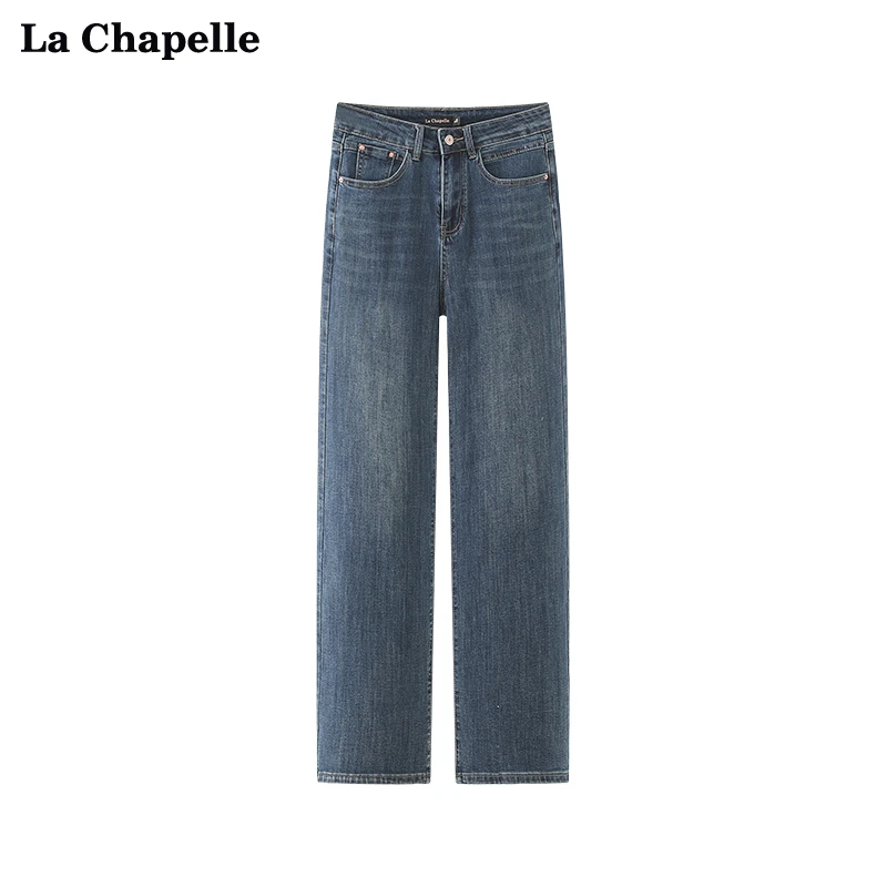 拉夏贝尔/La Chapelle冬新款高腰阔腿牛仔裤女复古显瘦小个子长裤