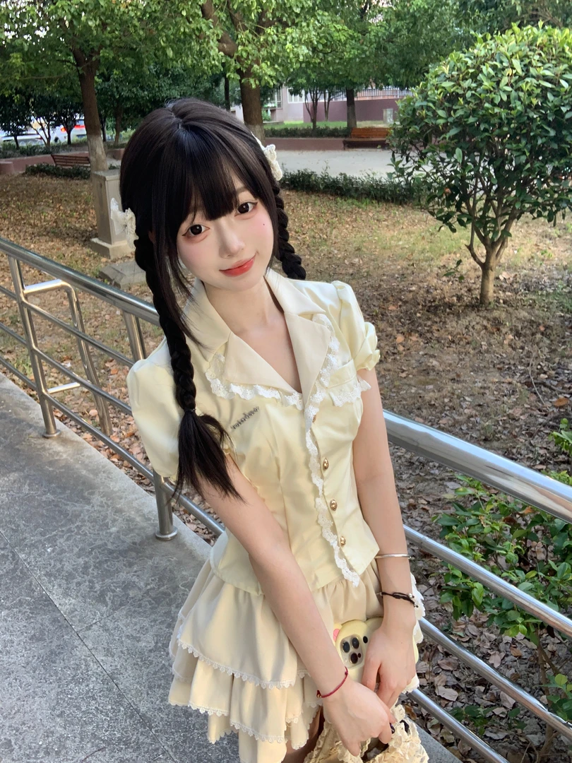 芭蕾诗集~夏季法式套装纯欲少女学院风制服收腰衬衫显瘦蛋糕裙子