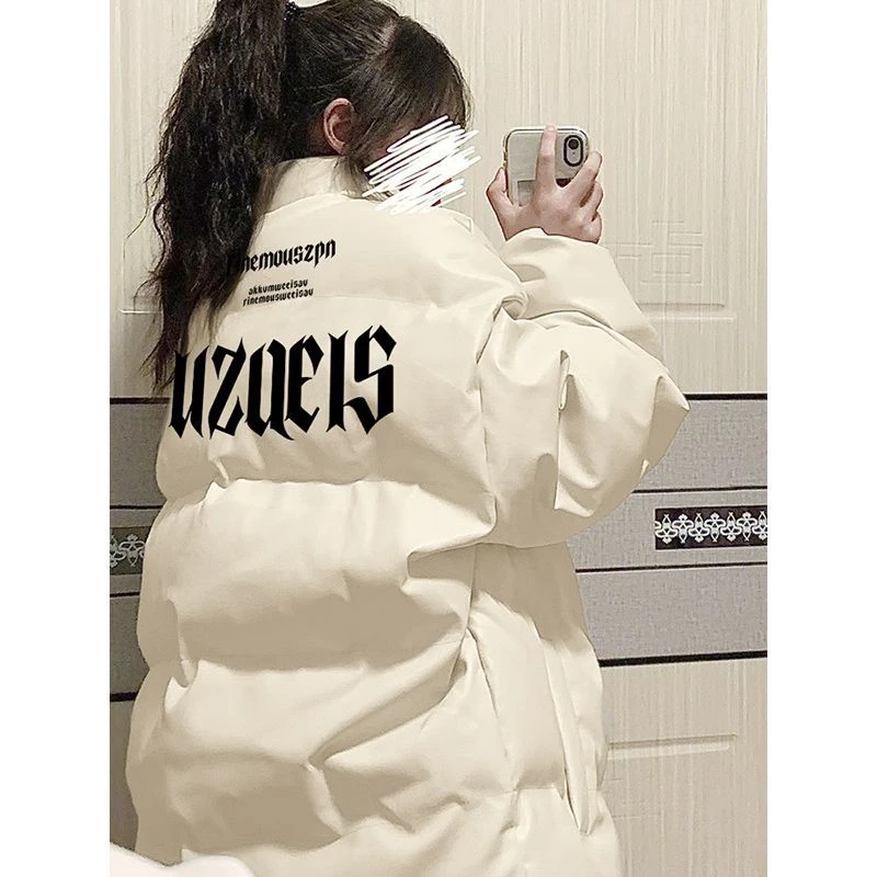 米白色女面包服冬季2023新款爆款oversize加绒加厚保暖棉服外套潮