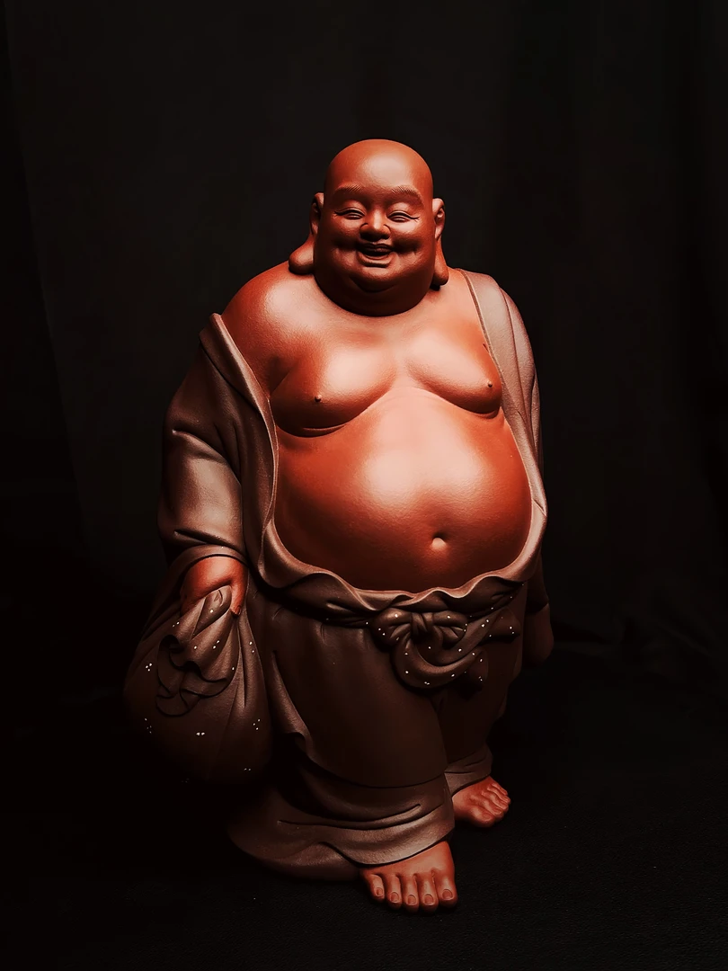 宜兴紫砂郭栋大弥勒佛茶宠摆件手工布袋和尚茶室 茶台可养可摆