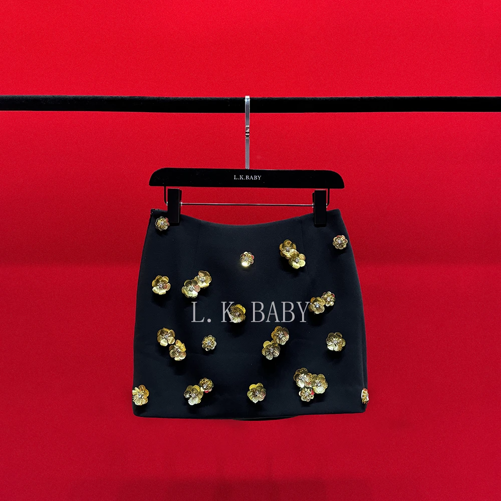 【L.K.BABY】 夜来花香S 时尚轻奢立体金属亮片花瓣显瘦半身裙