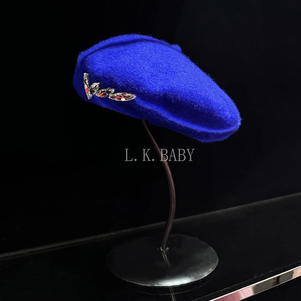 【L.K.BABY】时髦气质毛绒麦穗水钻毛呢贝雷帽韩版
