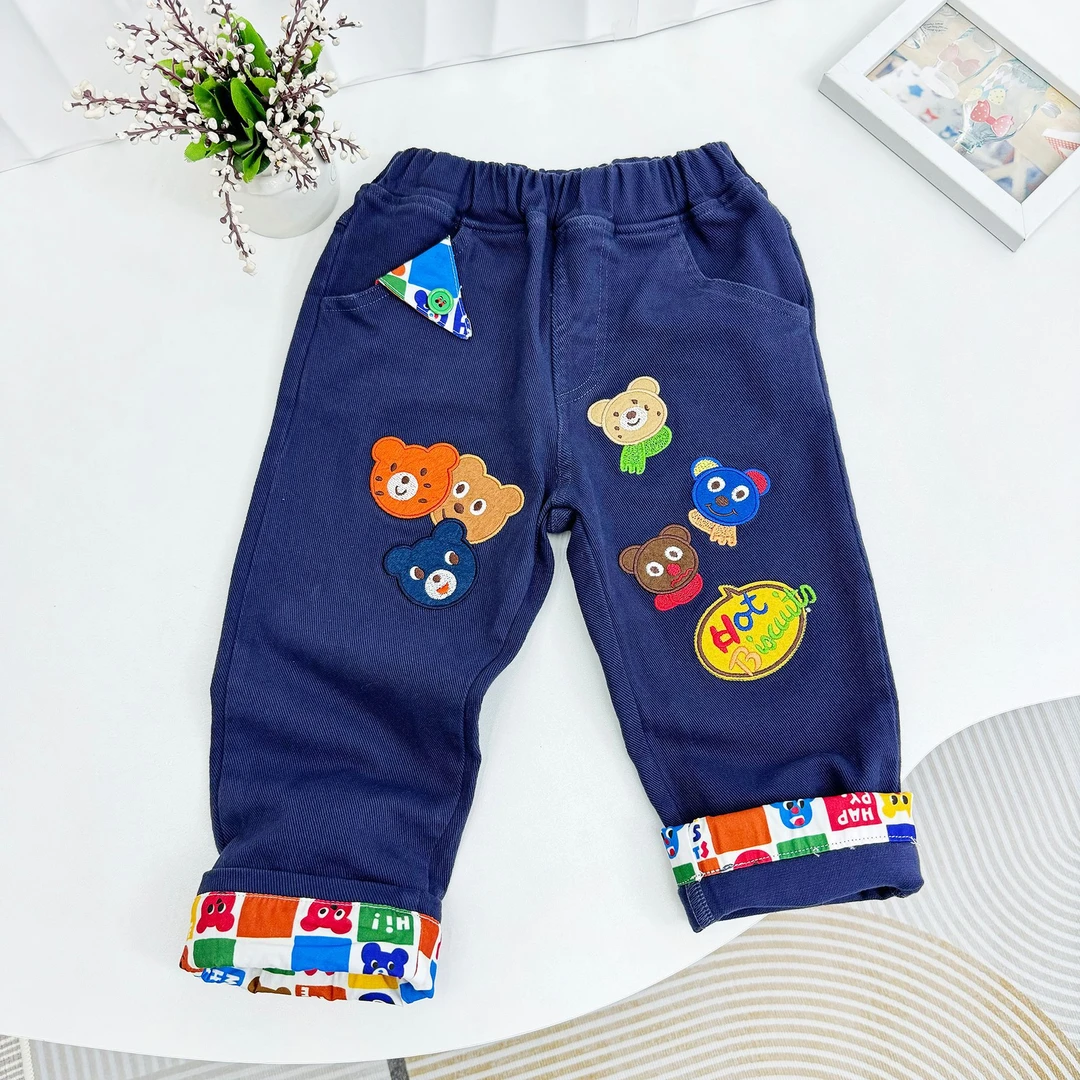 宝宝四季款三只麻子熊梭织裤子小童男童童装中裤儿童裤时尚洋气