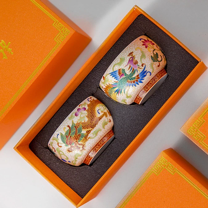 龙凤呈祥主人杯珐琅彩龙凤掐丝银德化景德镇陶瓷杯主人杯情侣杯