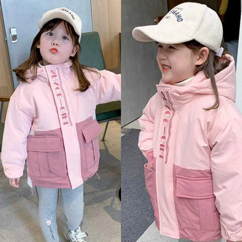 【双12活动】女童棉服外套2023冬季新款洋气拼色冲锋衣女宝宝加绒
