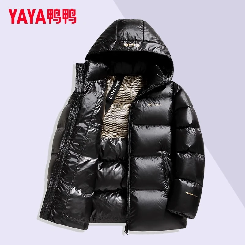YAYA/鸭鸭男士连帽羽绒服短款面包服2025冬季新款石墨烯黑色外套