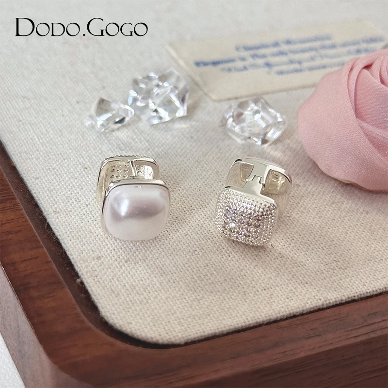 DODOGOGO 合金仿珍珠耳饰 气质双面耳扣简约耳环2025秋冬新款耳饰