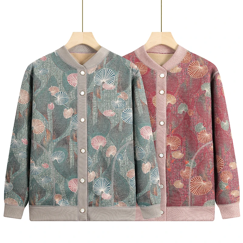 中老年人女装外套秋冬新款针织毛衣奶奶冬装加绒加厚衣服妈妈上衣