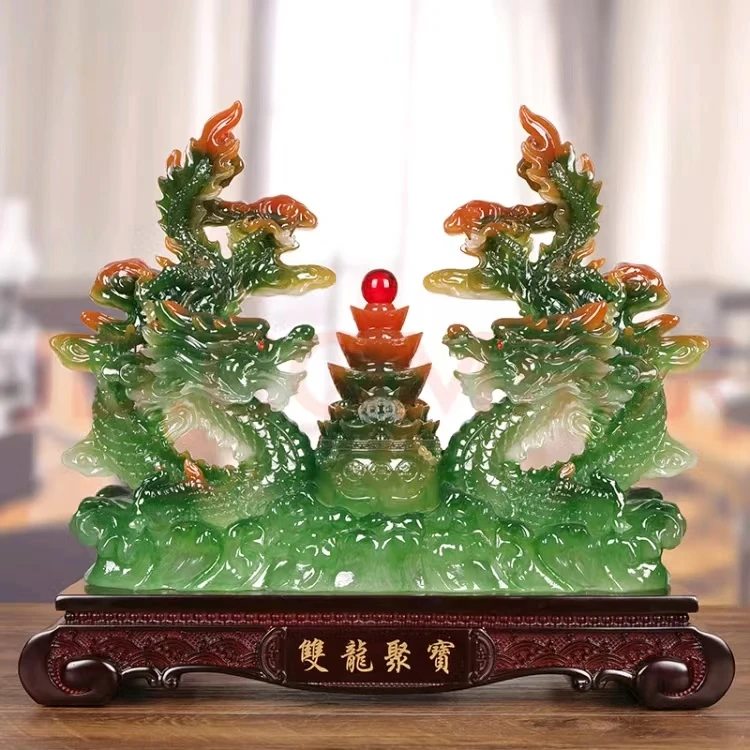 双龙聚宝招米生肖龙摆件客厅玄关柜办公室装饰品乔迁礼品开业礼品