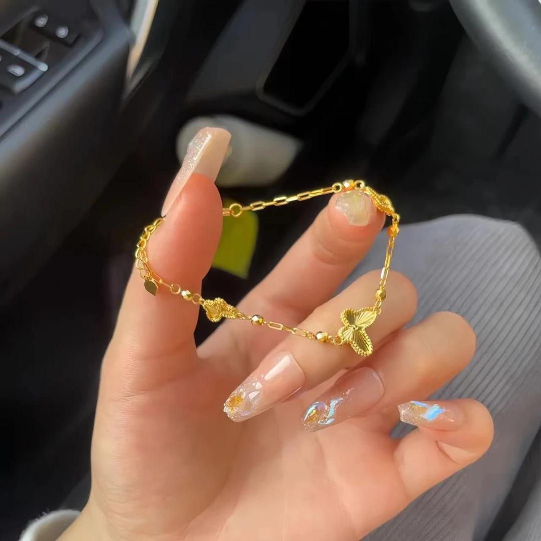 铜合金手链 镭射蝴蝶手链女2024新款古法金时尚高级感手饰送女友