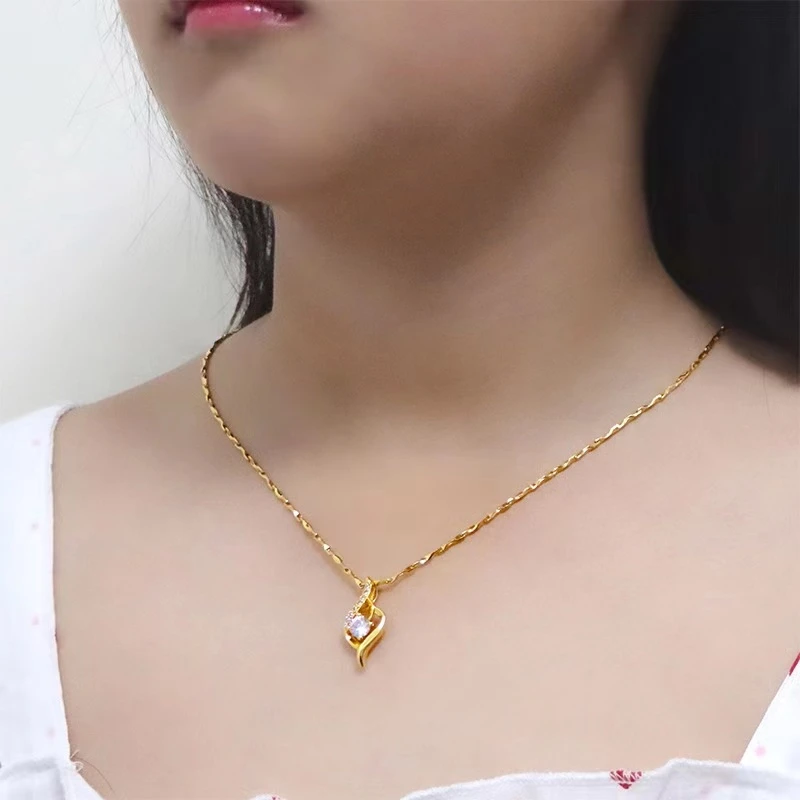铜合金吊坠 一鹿有你金项链吊坠女轻奢小众锁骨链坠链黄金色素款