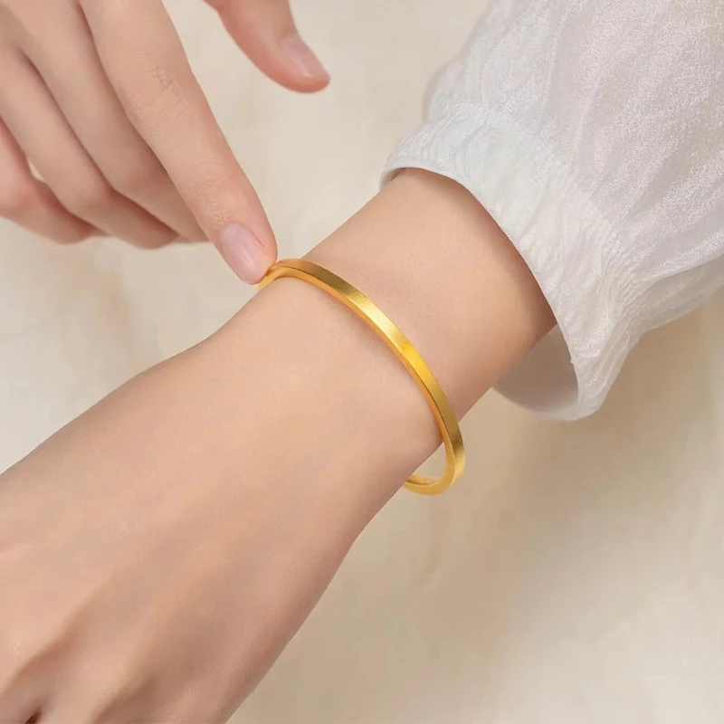 铜合金手镯 高级感古法素圈手镯女款黄金色镯子开口设计手环百搭