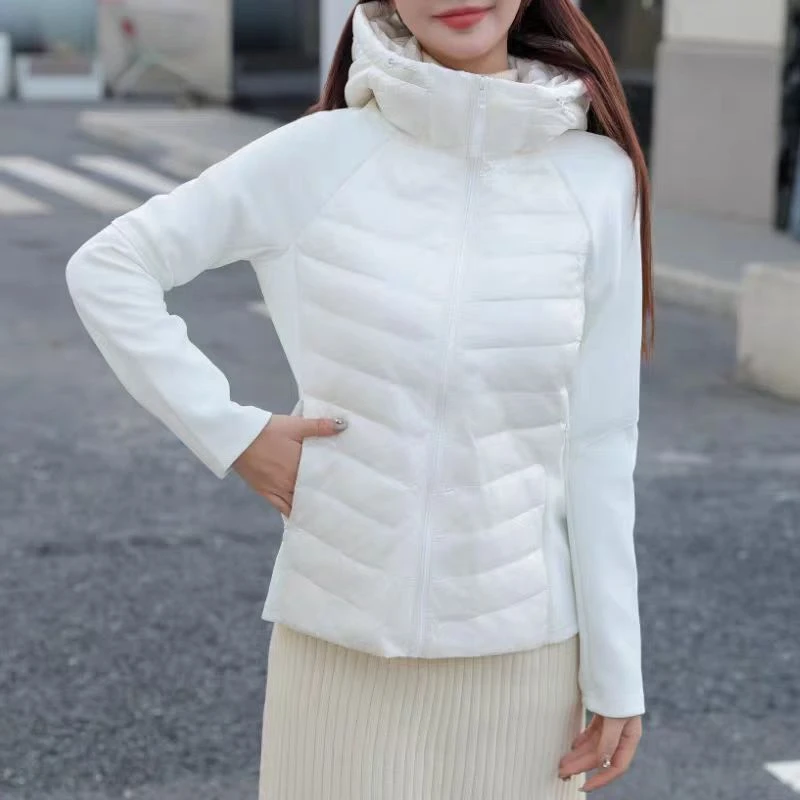 2024秋冬新款轻薄运动羽绒服修身瑜伽保暖跑步拼接短款外套休闲