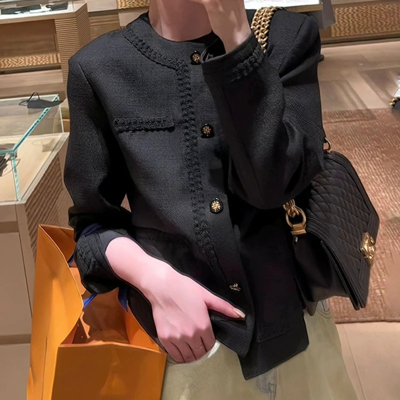 黑色小香风外套女短款小个子春秋新款百搭薄款法式名媛单排扣上衣