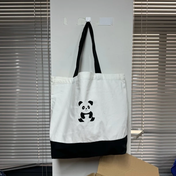 微痕迹40*35cm  加厚纯帆布手提熊猫黑白购物袋