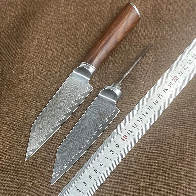 大马士革钢小刀胚半成品手工DIY刀头花纹钢夹钢大马刀胚水果刀胚