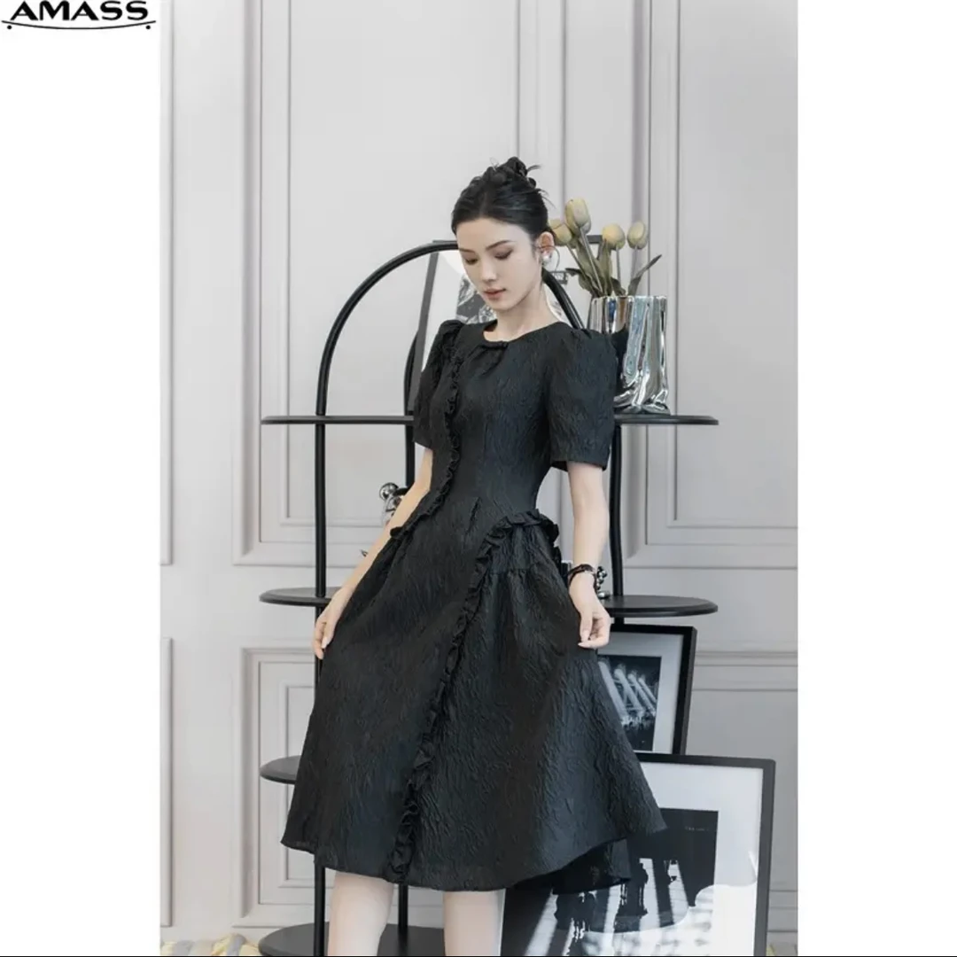 AMASS/阿玛施四季甜美泡泡袖女士收腰宽松复古短袖连衣裙5500479