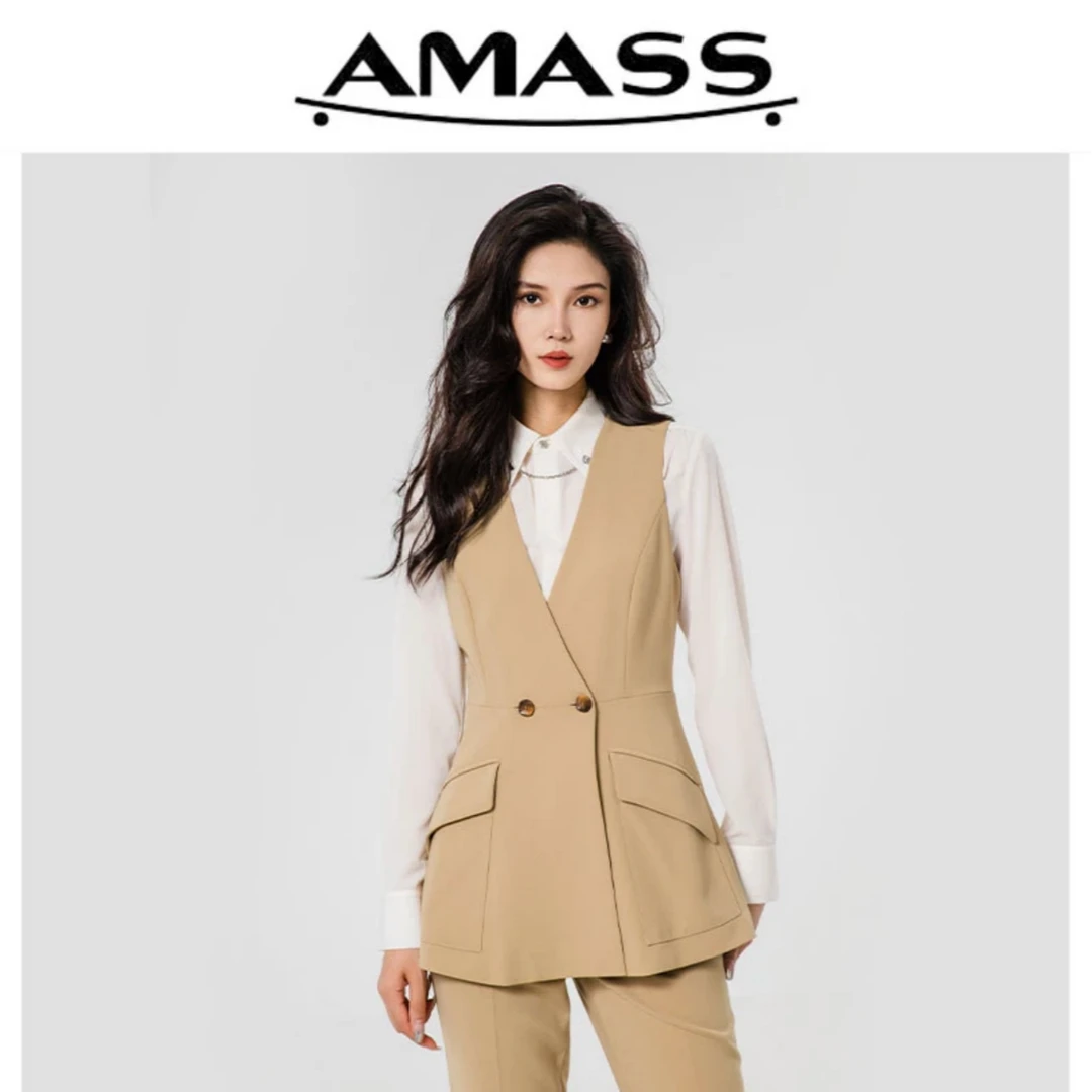 AMASS/阿玛施V领两粒扣收腰无袖西装马甲外套 5400446通勤显瘦
