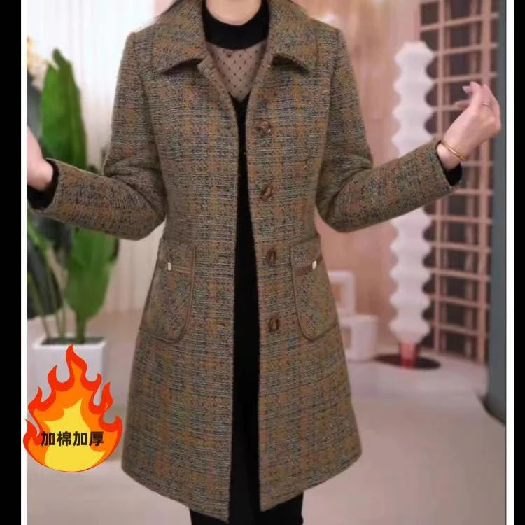 中年妈妈高端中长款毛呢洋气秋冬修身新款加厚显瘦保暖外套大衣